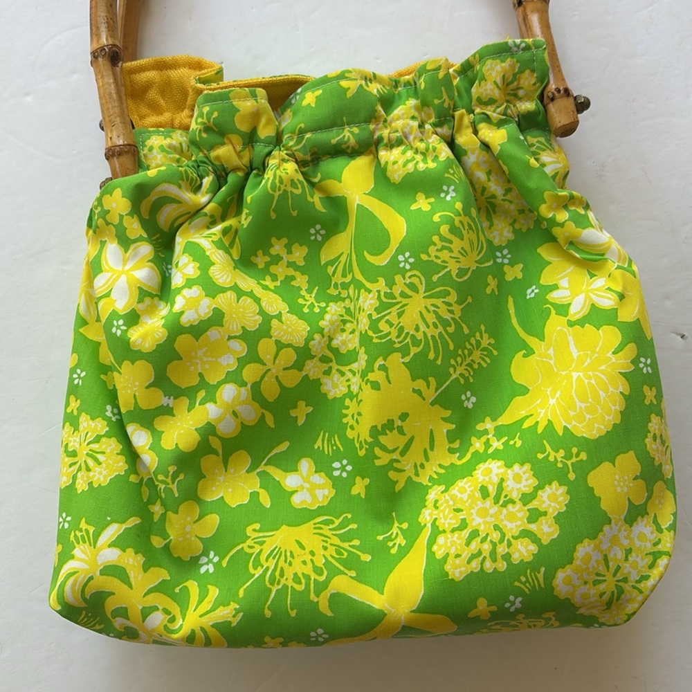 True Vintage 70’s Pulitzer De Lanthe Printed Purse Bamboo 60’s Bermuda Bag Tote - Picture 9 of 17